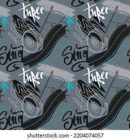 Abstract seamless cars pattern for boy on background. Childish style wheel auto repeated backdrop.