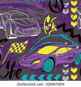 Abstract seamless cars pattern for boy on background. Childish style wheel auto repeated backdrop.