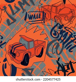 Abstract seamless cars pattern for boy on background. Childish style wheel auto repeated backdrop.