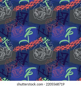 Abstract seamless cars pattern for boy on background. Childish style wheel auto repeated backdrop.