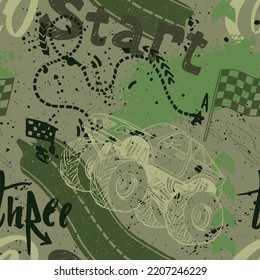 Abstract seamless cars pattern for boy on background. Childish style wheel auto repeated backdrop.