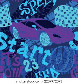 Abstract seamless cars pattern for boy on background. Childish style wheel auto repeated backdrop.