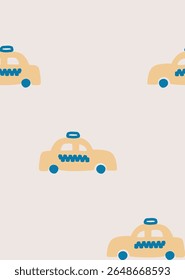 Abstract seamless cars pattern for boy on background. Childish style wheel auto repeated background, Cute baby car,     shirt seamless pattern.print design. kids apparel, wallpaper. Hand drawn cartoon