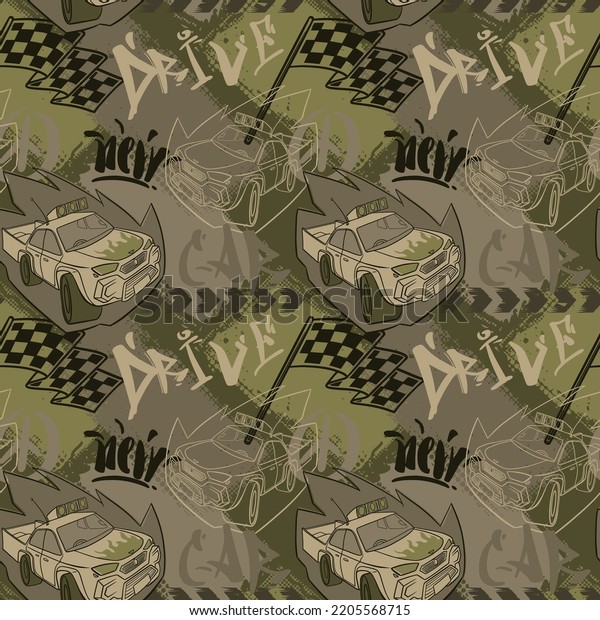 Abstract seamless cars pattern
for boy on background. Childish style wheel auto repeated
backdrop.