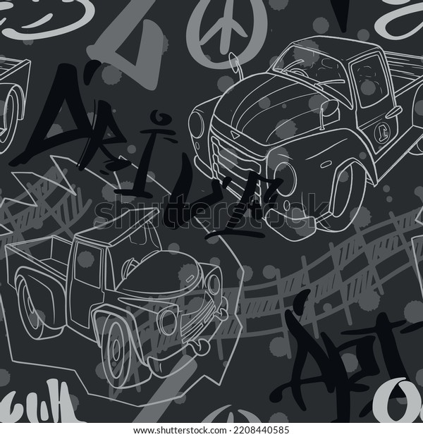 Abstract seamless cars pattern
for boy on background. Childish style wheel auto repeated
backdrop.