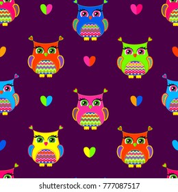 Abstract seamless cartoon character pattern. Childish wallpaper.  Animals repeated backdrop for textile, clothes, wrapping paper. 