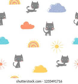 Abstractas patrón de gato sin costuras. Repite el telón de fondo para los niños, textiles, ropa, papel de embalaje. 