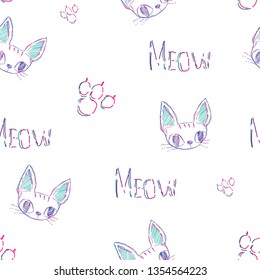 Abstract seamless cats pattern. Animal repeated backdrop. 