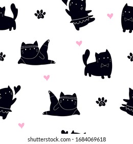 Patrón de gatos sin fisuras abstracto. El gatito de caricaturas repite la impresión para ropa de moda, ropa de mujer, papel de envoltura.