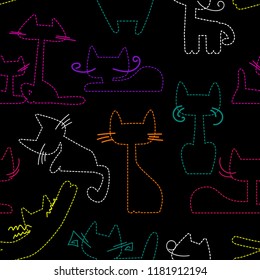 Abstract seamless cats pattern. Kitten silhouette repeated backdrop for girl, textile, clothes, wrapping