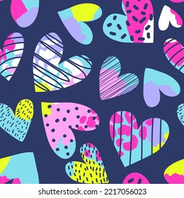Abstract seamless chaotic leopard print with hearts elements. Grunge texture background. Wallpaper for girls. Fashion style pattern