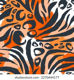 Abstract seamless chaotic leopard print. Grunge texture background. Wallpaper for girls. Fashion style animal pattern