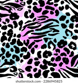 Abstract seamless chaotic leopard print. Grunge texture background. Wallpaper for girls. Fashion style animal pattern