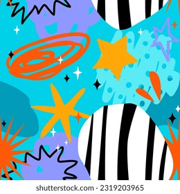 Abstract seamless chaotic pattern with hand drawing elements, scuffed and sprays. Fashion wallpaper 
