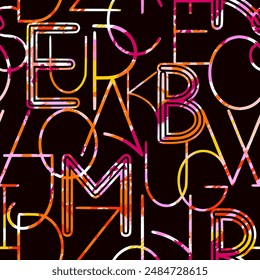 Abstract seamless chaotic pattern with letters of colorful spots. Fashion Grunge texture background. Retro style Wallpaper