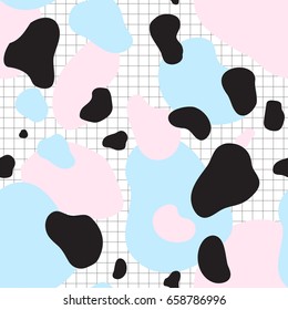 Abstract seamless chaotic pattern with military style. Modern wallpaper in trendy pastel colors. blue, pink and white. Background in a cell with texture of spots and blots. Repeat endless design.