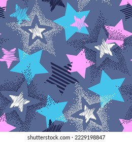 Abstract seamless chaotic pattern with stars and sprays. Grunge  texture background. Wallpaper for teen girls. Fashion sport style