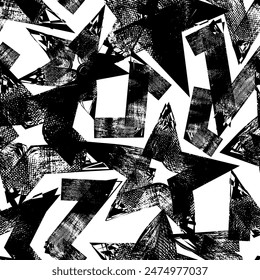 Abstractas patrón caótico sin fisuras con estrellas y sprays. Fondo negro de textura Grunge. Fondo de pantalla para chicas adolescentes. Estilo de deporte de moda