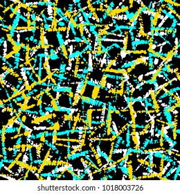 Abstract seamless chaotic pattern with urban geometric elements, for textile.