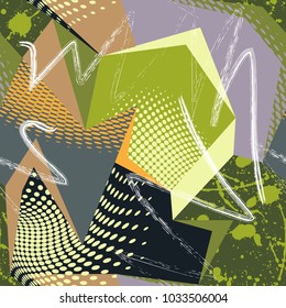 Abstract seamless chaotic pattern with urban drops, sprays. Grunge neon texture in white background. Wallpaper for sportify.