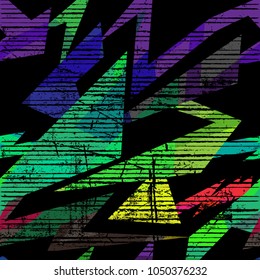 Abstract seamless chaotic pattern with urban geometric elements , for textile. Modern grunge background . Wallpaper for boys and girls