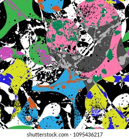 Abstract seamless chaotic pattern with urban geometric elements. Modern grunge background.