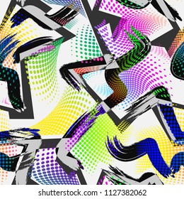 Abstract seamless chaotic pattern with urban geometric elements , for textile. Modern grunge background . Wallpaper for boys and girls