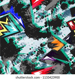 Abstract seamless chaotic pattern with urban geometric elements, for textile. Modern grunge background.