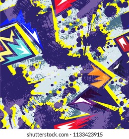 Abstract seamless chaotic pattern with urban geometric elements, for textile. Modern grunge background.