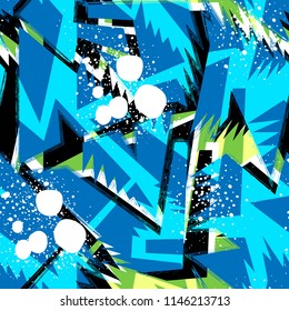 Abstract seamless chaotic pattern with urban geometric elements , for textile. Modern grunge background . Wallpaper for boys and girls
