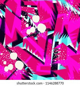 Abstract seamless chaotic pattern with urban geometric elements , for textile. Modern grunge background . Wallpaper for boys and girls