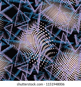 Abstract seamless chaotic pattern with urban geometric elements , for textile. Modern grunge background . Wallpaper for boys and girls