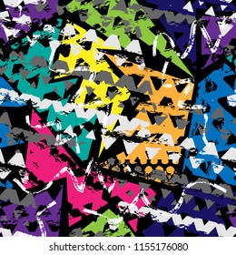 Abstract seamless chaotic pattern with urban geometric elements , for textile. Modern grunge background . Wallpaper for boys and girls