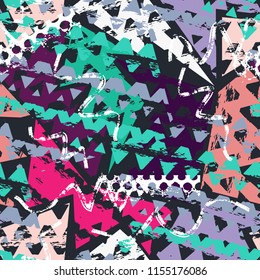 Abstract seamless chaotic pattern with urban geometric elements , for textile. Modern grunge background . Wallpaper for boys and girls