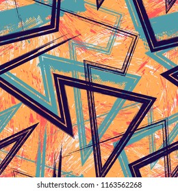 Abstract seamless chaotic pattern with urban geometric elements , for textile. Modern grunge background . Wallpaper for boys and girls