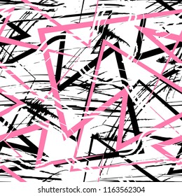 Abstract seamless chaotic pattern with urban geometric elements , for textile. Modern grunge background . Wallpaper for boys and girls