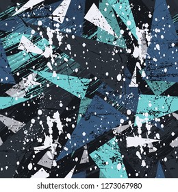 Abstract seamless chaotic pattern with urban geometric elements , for textile. Modern grunge background .
