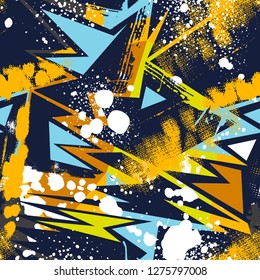 Abstract seamless chaotic pattern with urban geometric elements , for textile. Modern grunge background . Wallpaper for boys and girls