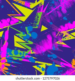 Abstract seamless chaotic pattern with urban geometric elements , for textile. Modern grunge background . Wallpaper for boys and girls