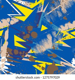 Abstract seamless chaotic pattern with urban geometric elements , for textile. Modern grunge background . Wallpaper for boys and girls