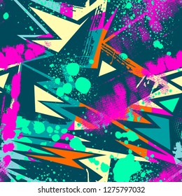 Abstract seamless chaotic pattern with urban geometric elements , for textile. Modern grunge background . Wallpaper for boys and girls