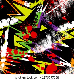 Abstract seamless chaotic pattern with urban geometric elements , for textile. Modern grunge background . Wallpaper for boys and girls