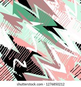 Abstract seamless chaotic pattern with urban geometric elements, smudges. Modern grunge background . Wallpaper for boys and girls
