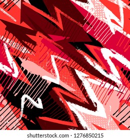 Abstract seamless chaotic pattern with urban geometric elements, smudges. Modern grunge background . Wallpaper for boys and girls