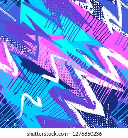 Abstract seamless chaotic pattern with urban geometric elements, smudges. Modern grunge background . Wallpaper for boys and girls