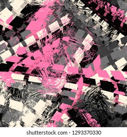 Abstract seamless chaotic pattern with urban geometric elements , for textile. Modern grunge background . Wallpaper for boys and girls