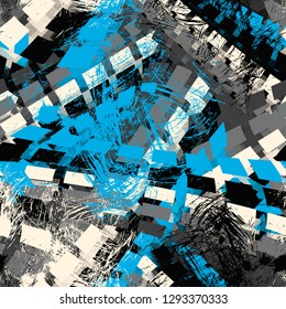 Abstract seamless chaotic pattern with urban geometric elements , for textile. Modern grunge background . Wallpaper for boys and girls