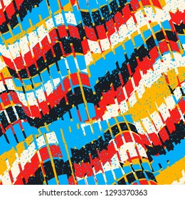 Abstract seamless chaotic pattern with urban geometric elements , for textile. Modern grunge background . Wallpaper for boys and girls