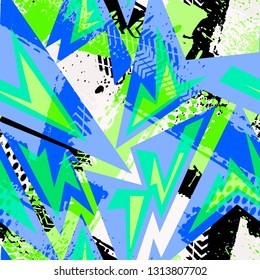 Abstract seamless chaotic pattern with urban geometric elements , for textile. Modern grunge background . Wallpaper for boys and girls