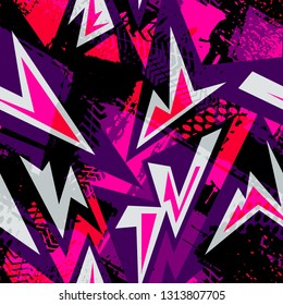 Abstract seamless chaotic pattern with urban geometric elements , for textile. Modern grunge background . Wallpaper for boys and girls